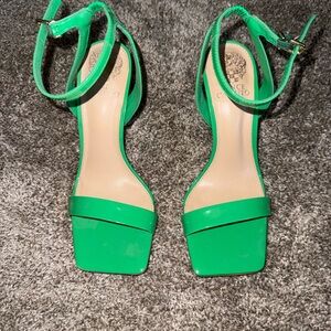 Vince Camuto Green Square-Toe Ankle-Strap Heels